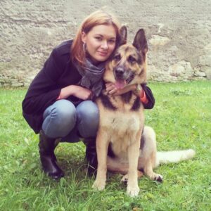 woman with German shepherd