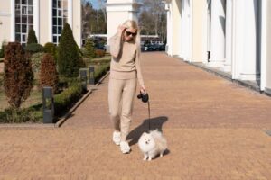 dog-walking-puppy-young-woman-pet-woman-pomeranian-spitz-whitedog-cute-doggy